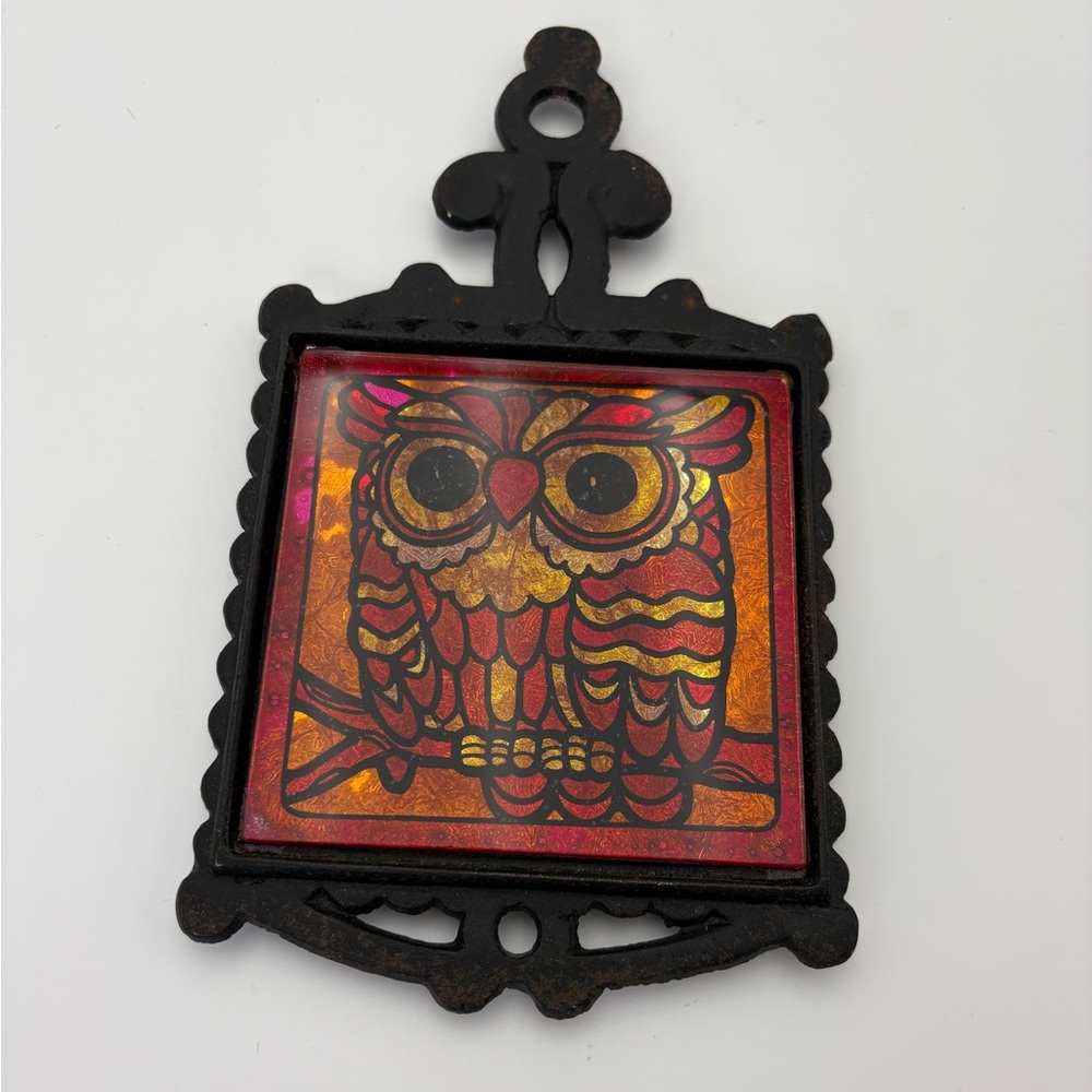 Vintage Holt Howard Owl Wall Hanging - Glass and Iron